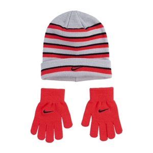 Nike Youth Girls  Striped Beanie & Gloves Neon Pink